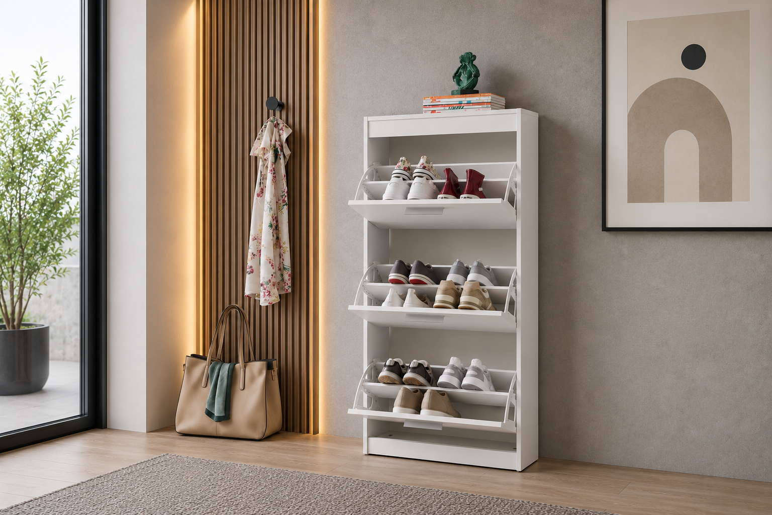 Moderner Schuhschrank Weiß – Platzsparender Schuhkipper mit Stauraum