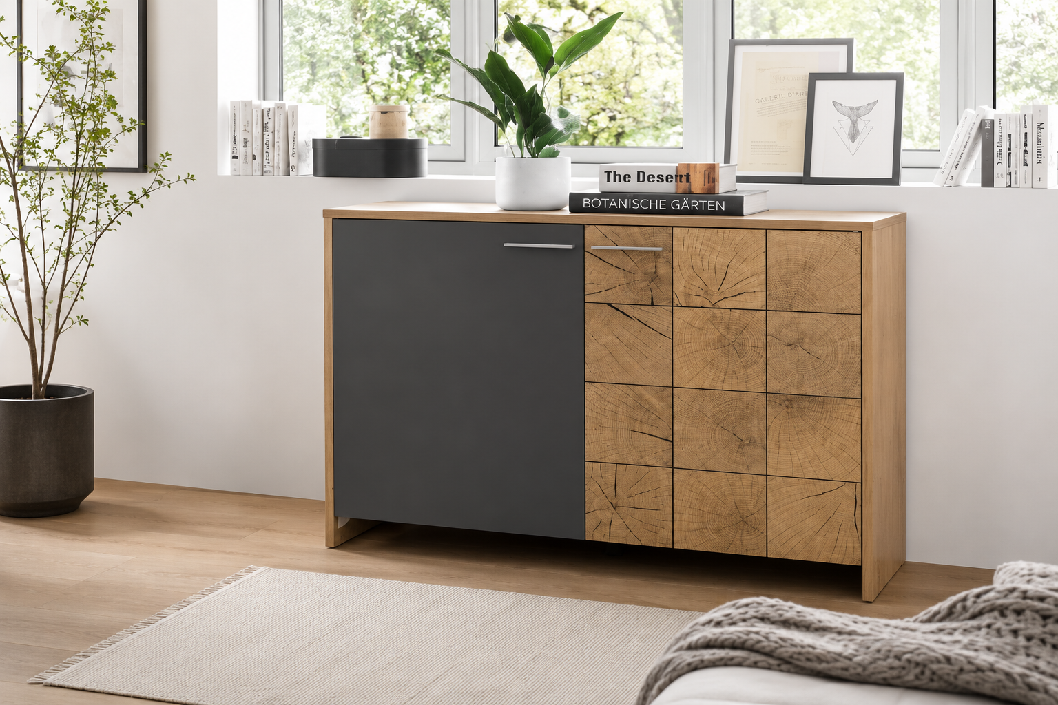 Moderne Kommode Holzoptik & Anthrazit | Designer Sideboard